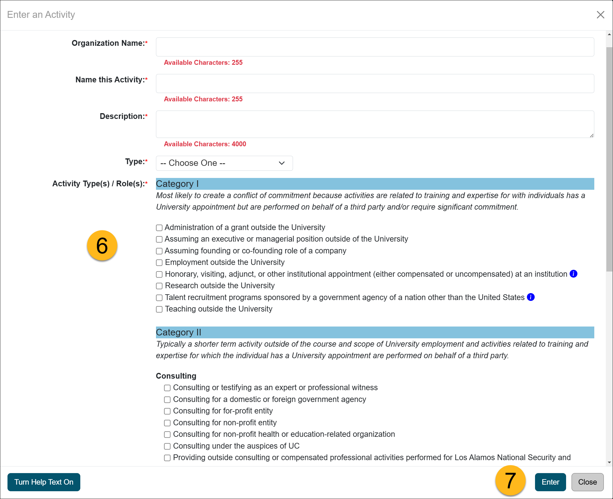 completing an activity form