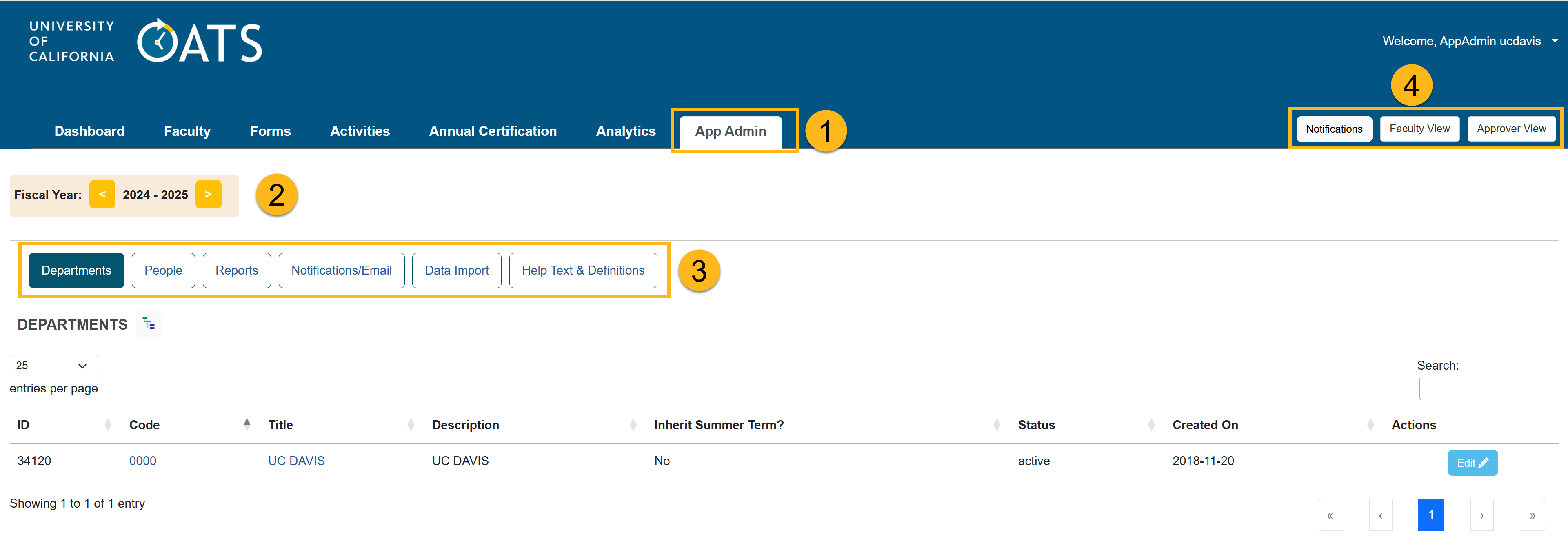 application administrator workspace page