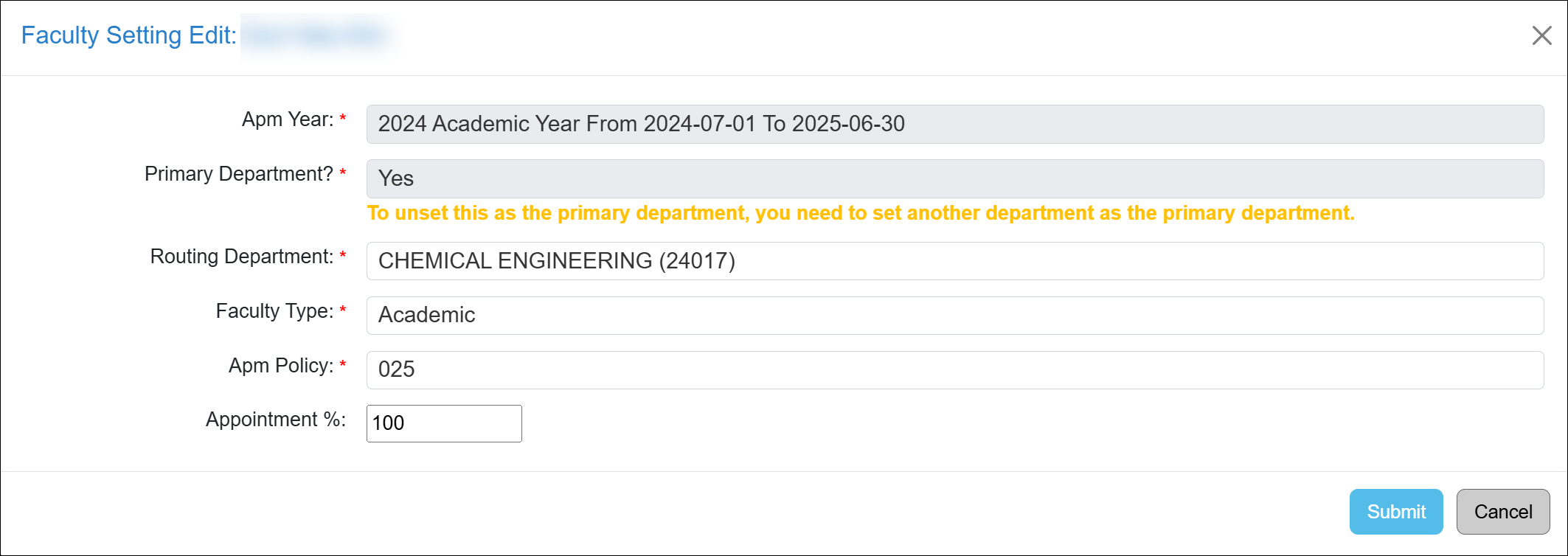 editing the faculty's existing appointment