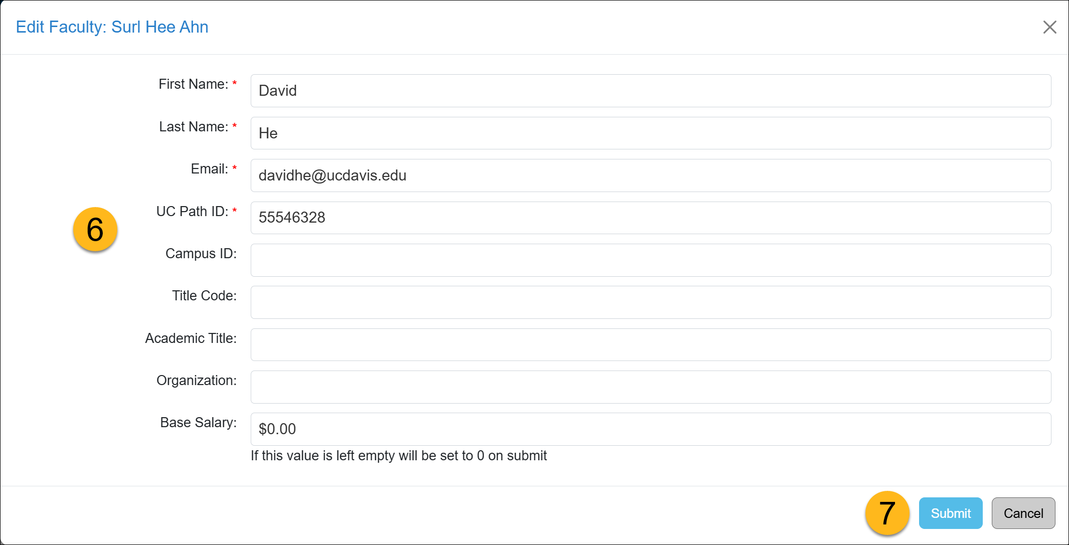 form for updating faculty user information