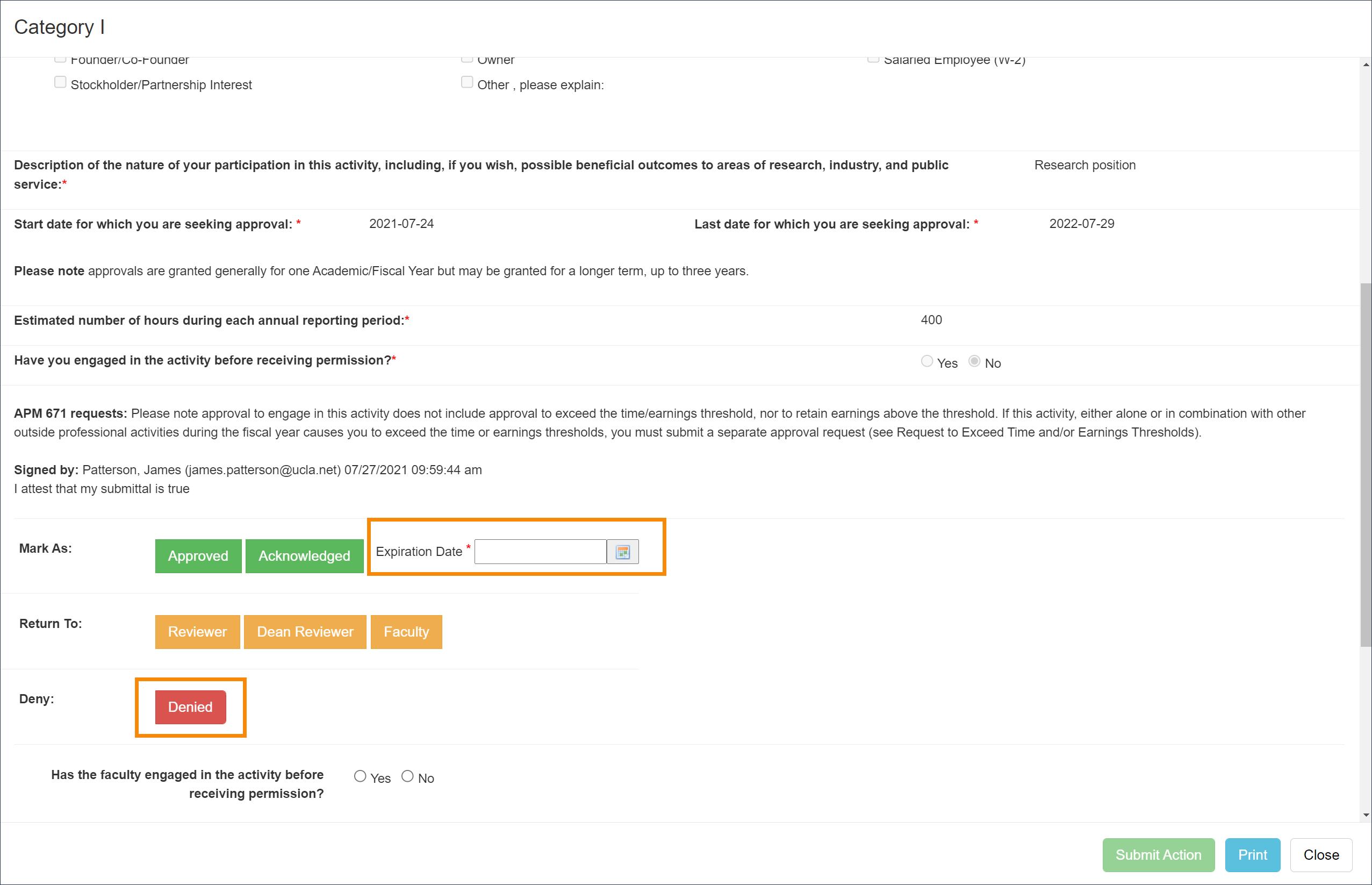 University of California Outside Activities Tracking System