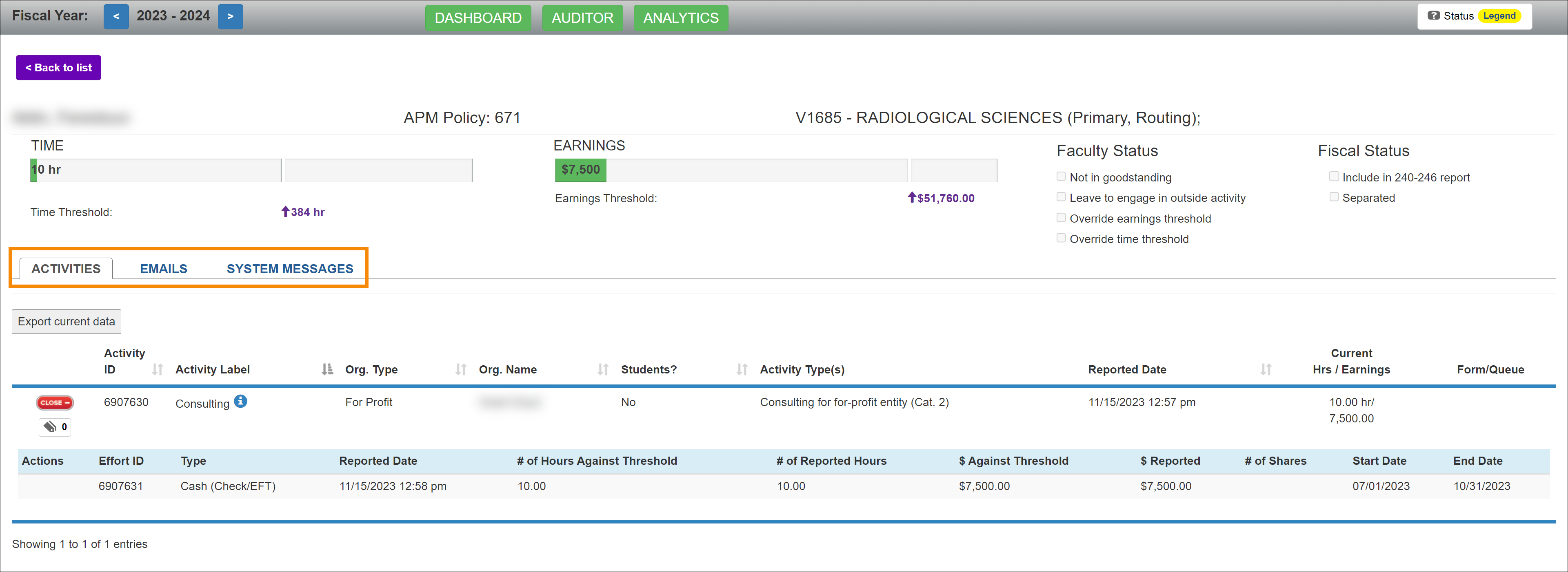 The All Activities section of the Auditor website