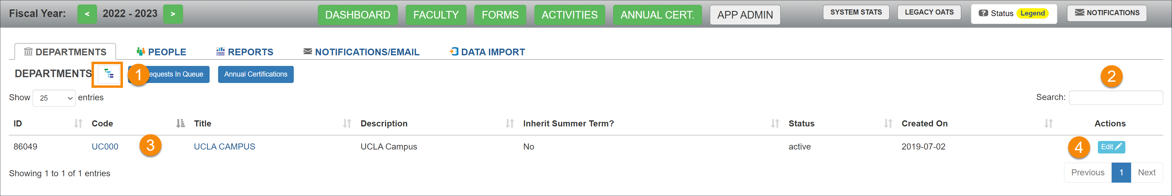 departments tab