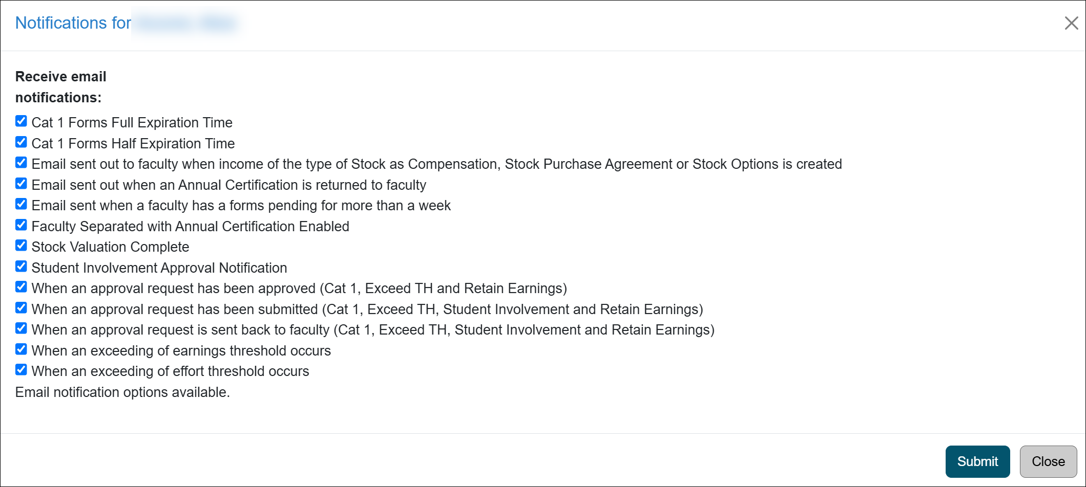 options for managing faculty member email notifications