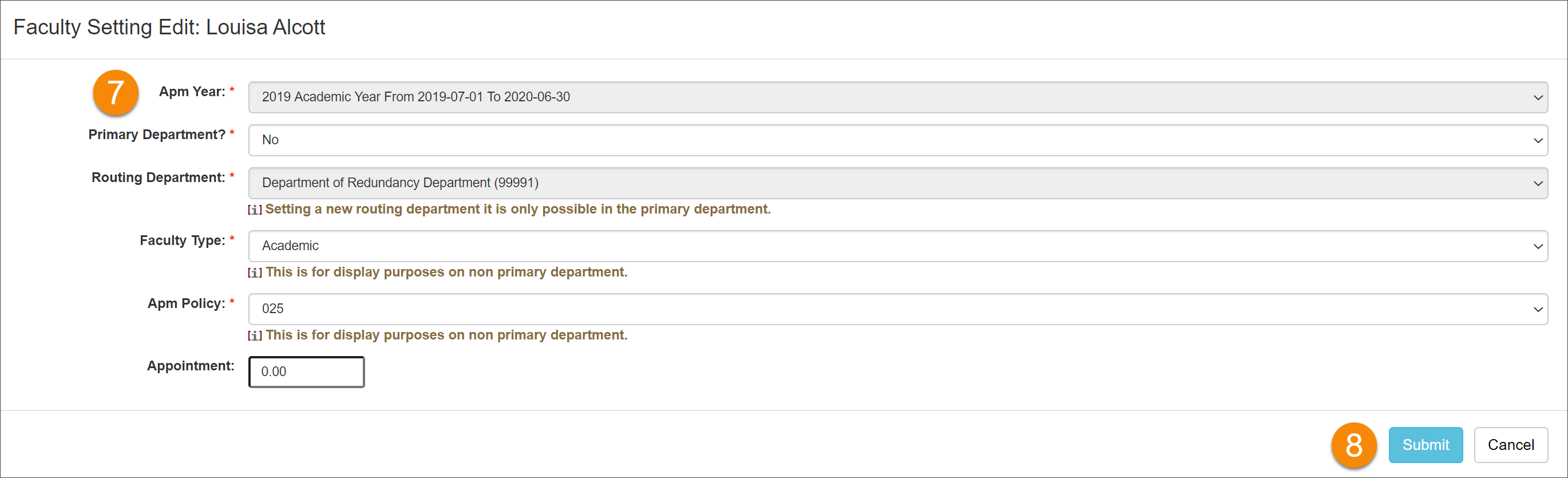 updating faculty settings form