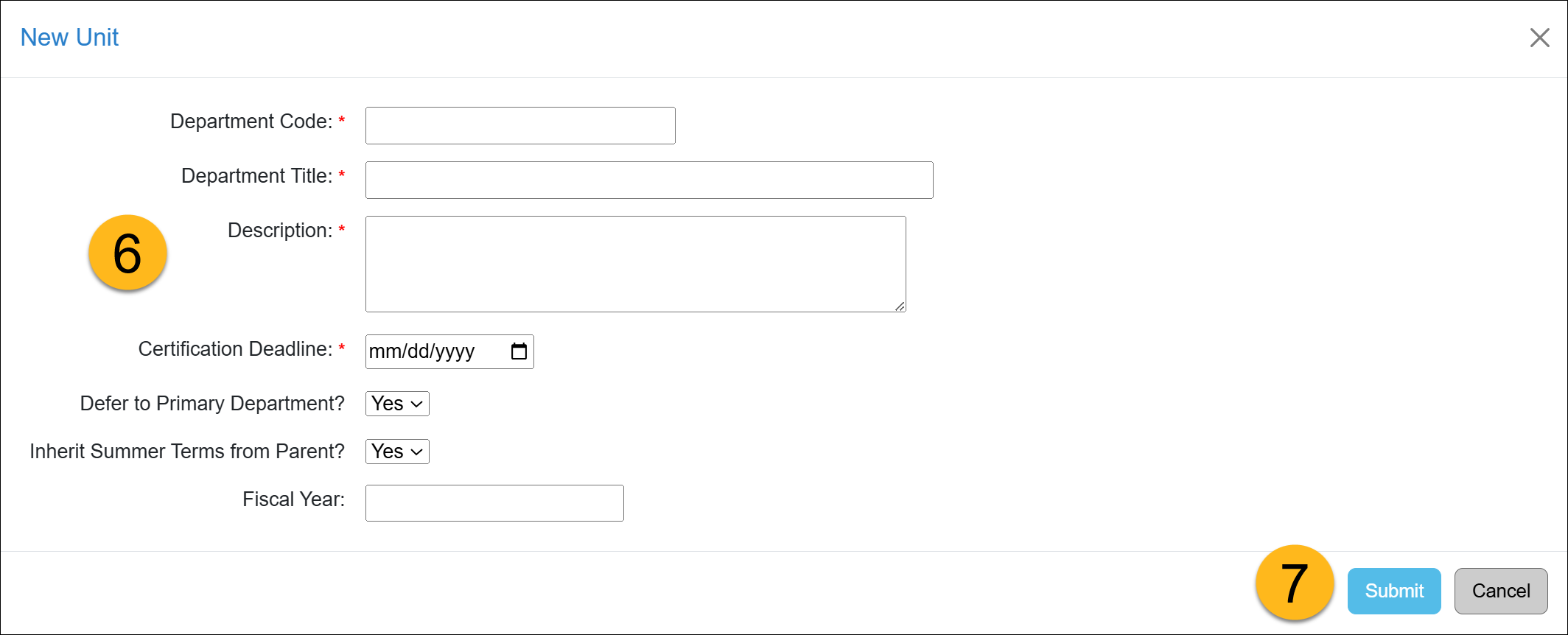 form for adding a new unit