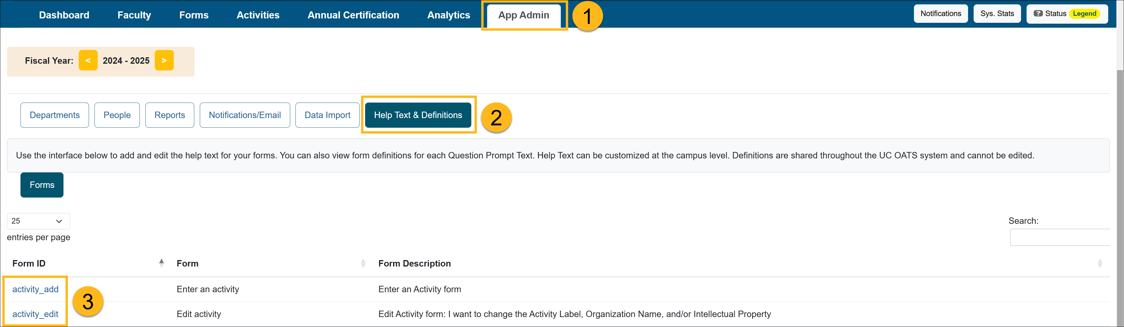 Application Administrator workspace page