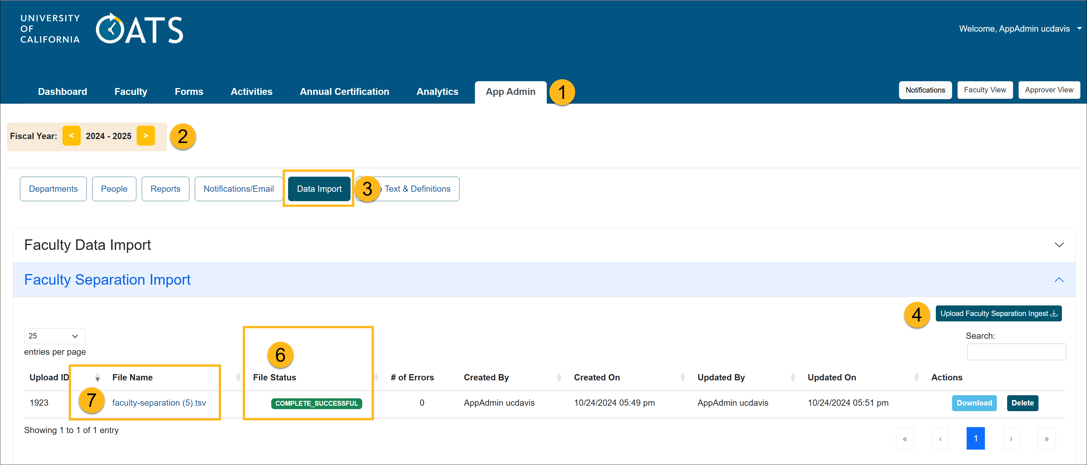 Application Administrator workspace page