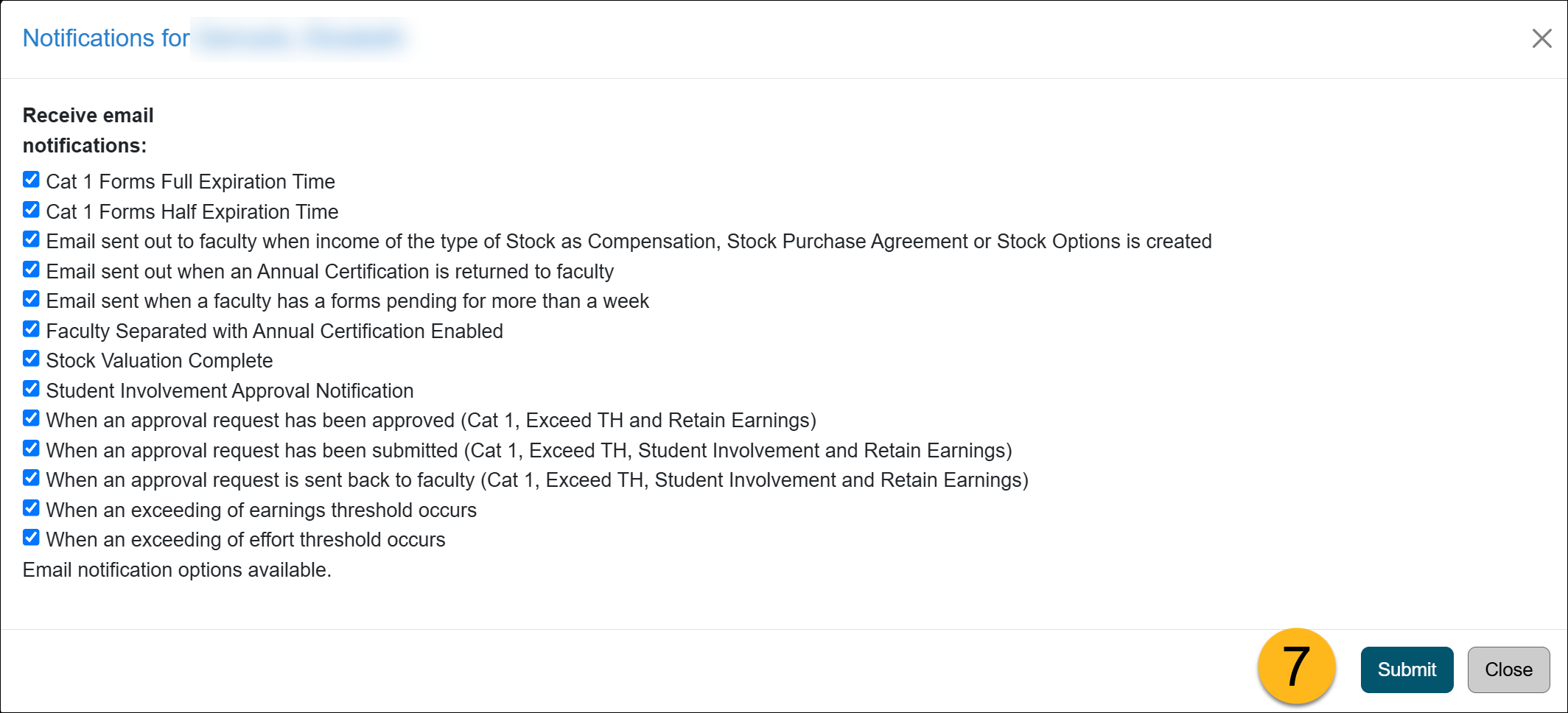 options for changing a faculty's notifications