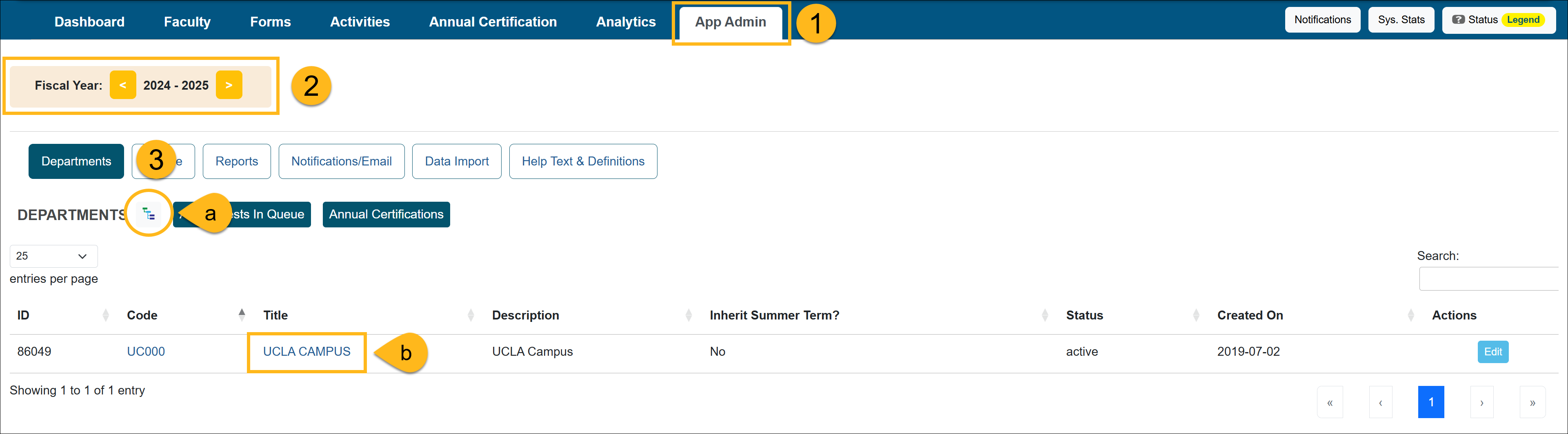 Application Administrator workspace page