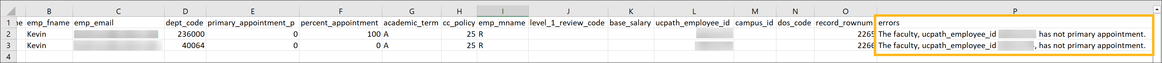 example of data exported into a spreadsheet