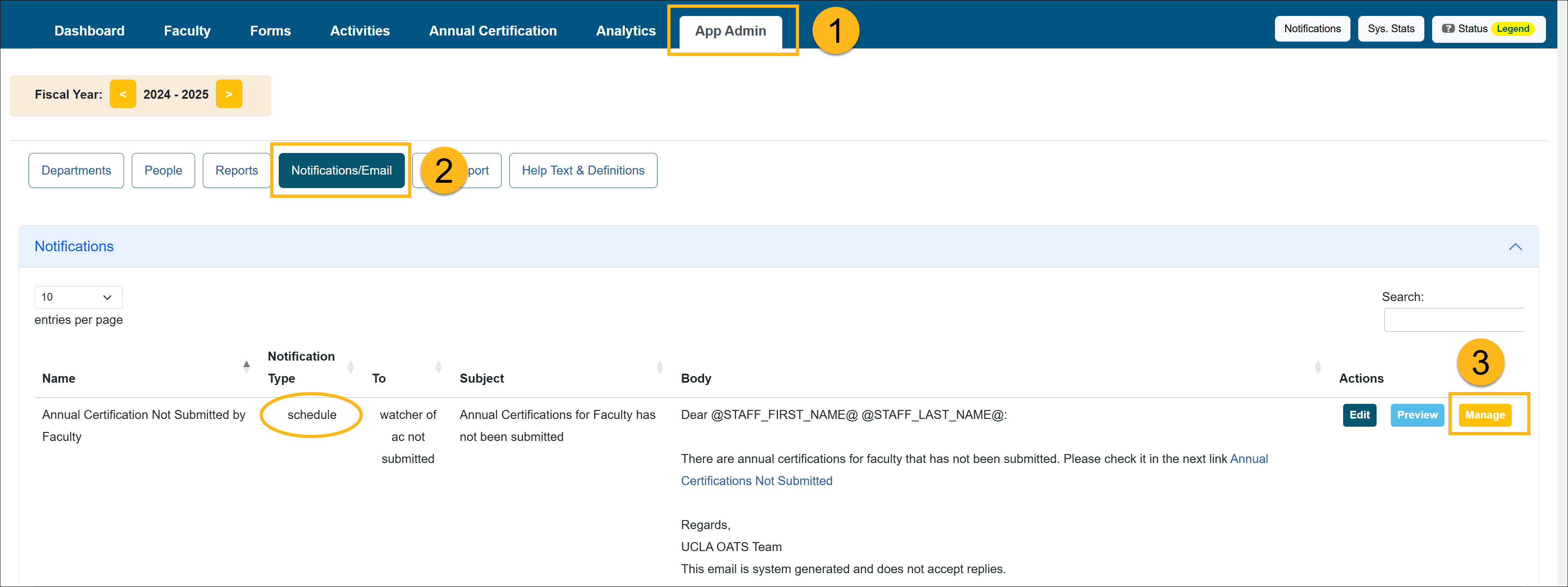 Application Administrator workspace page