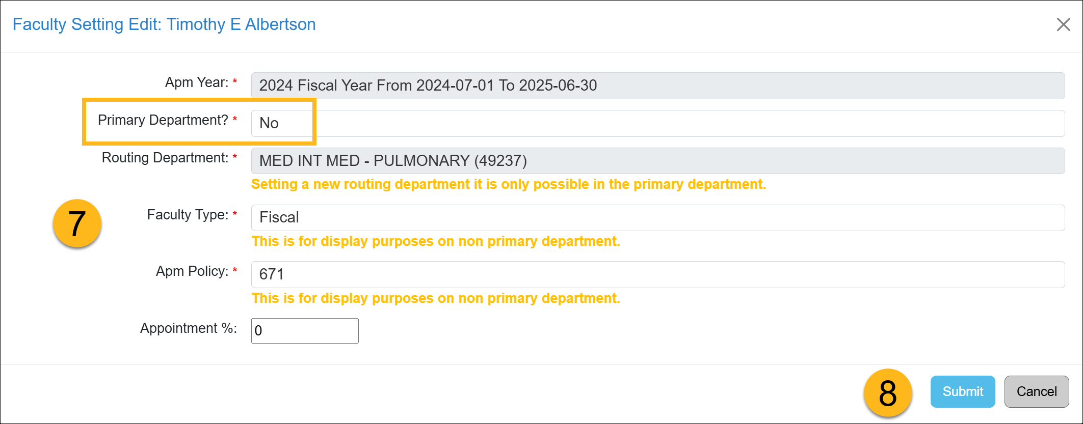 editing faculty information