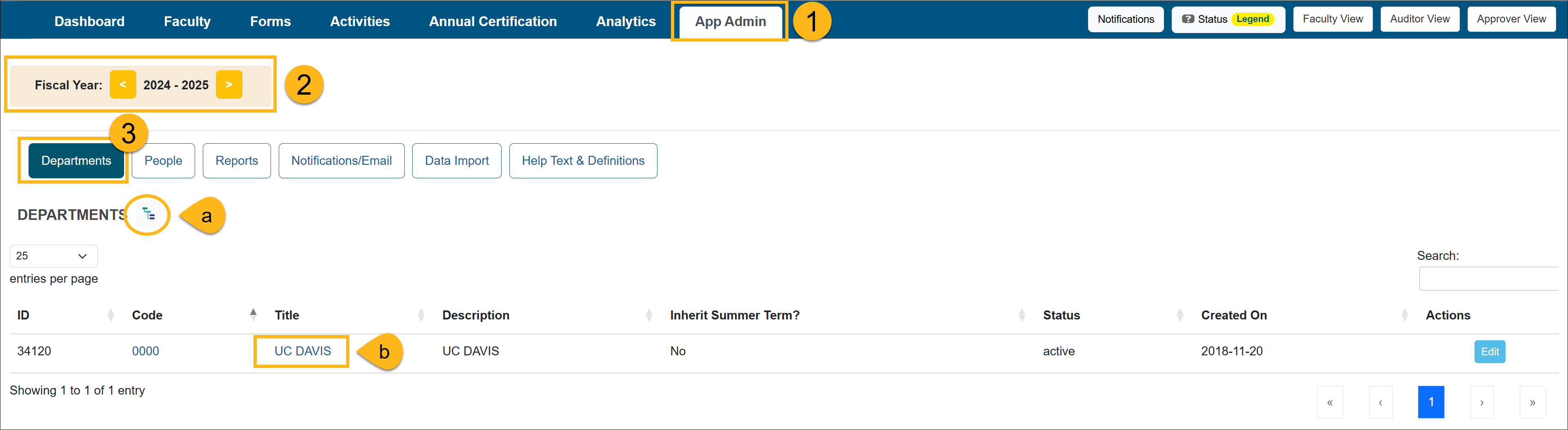 Application Administrator workspace page