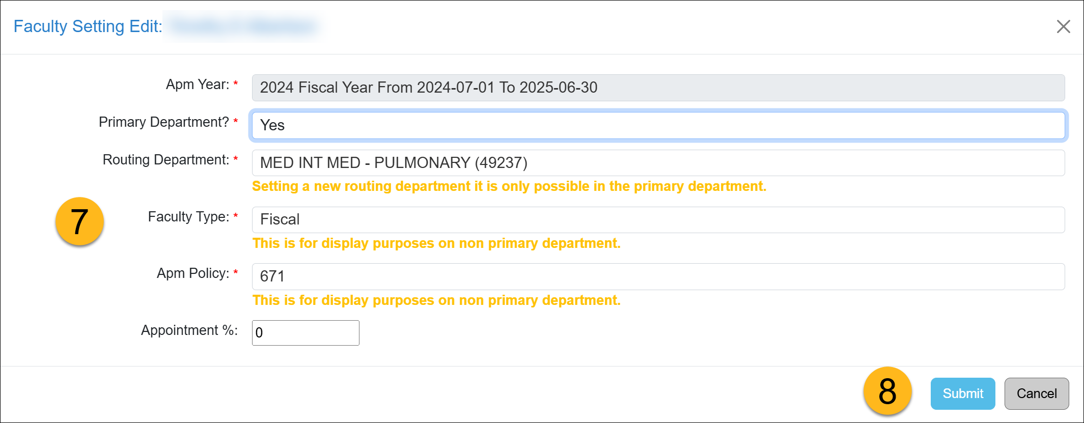 updating faculty settings form