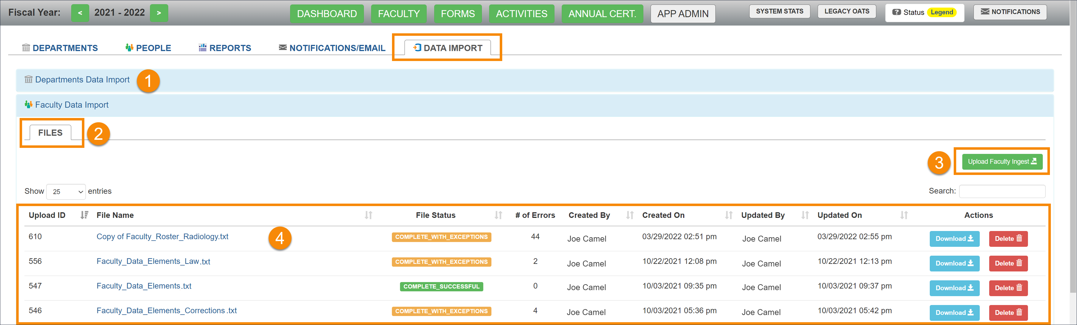 data import tab overview