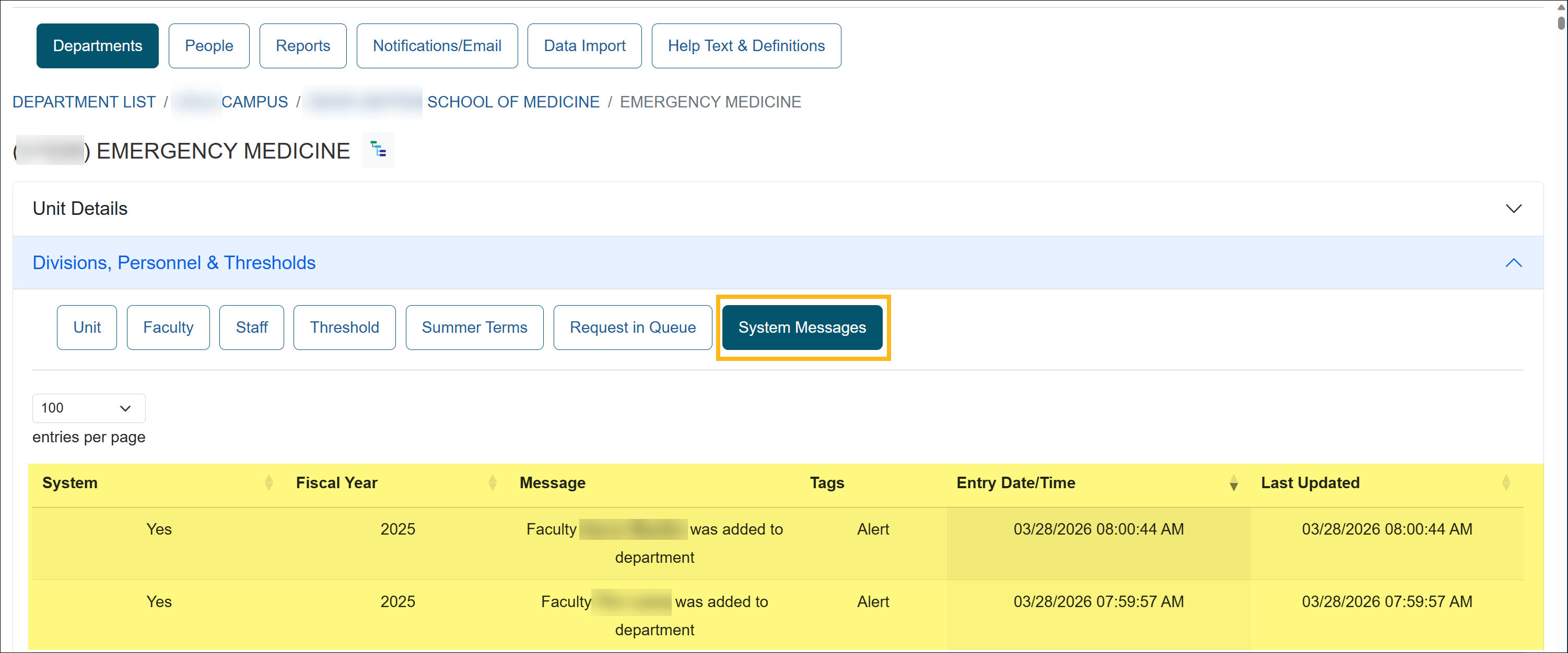 App Admin Department System Messages