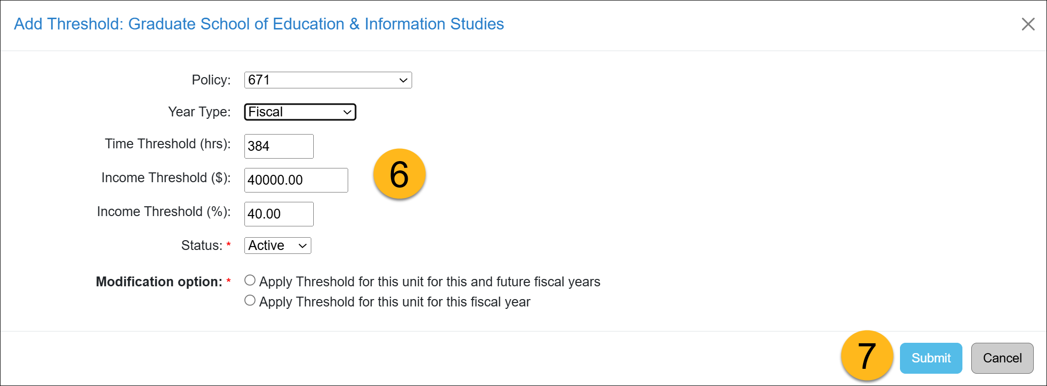 App Admin Add threshold form