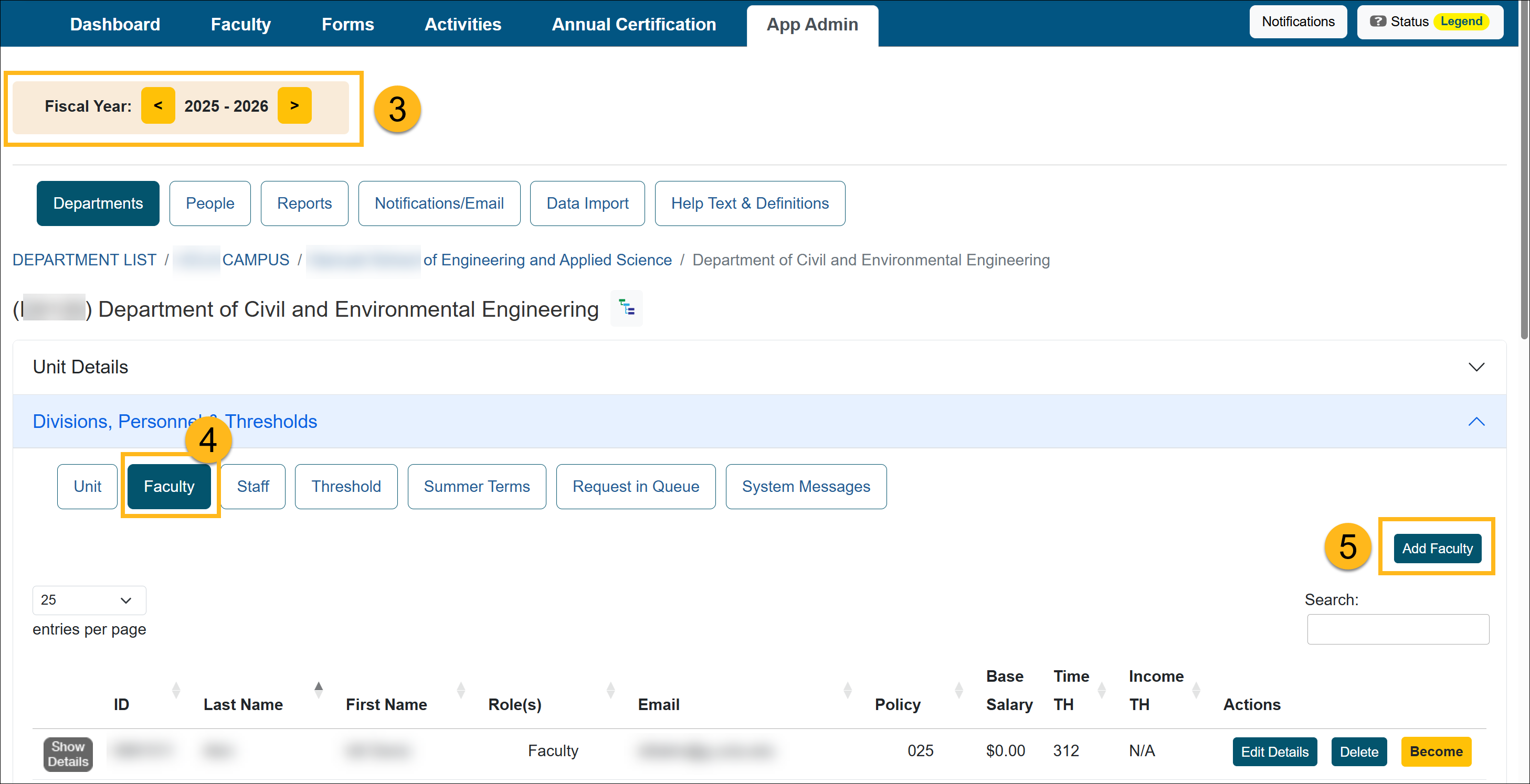 Department - Add Faculty option