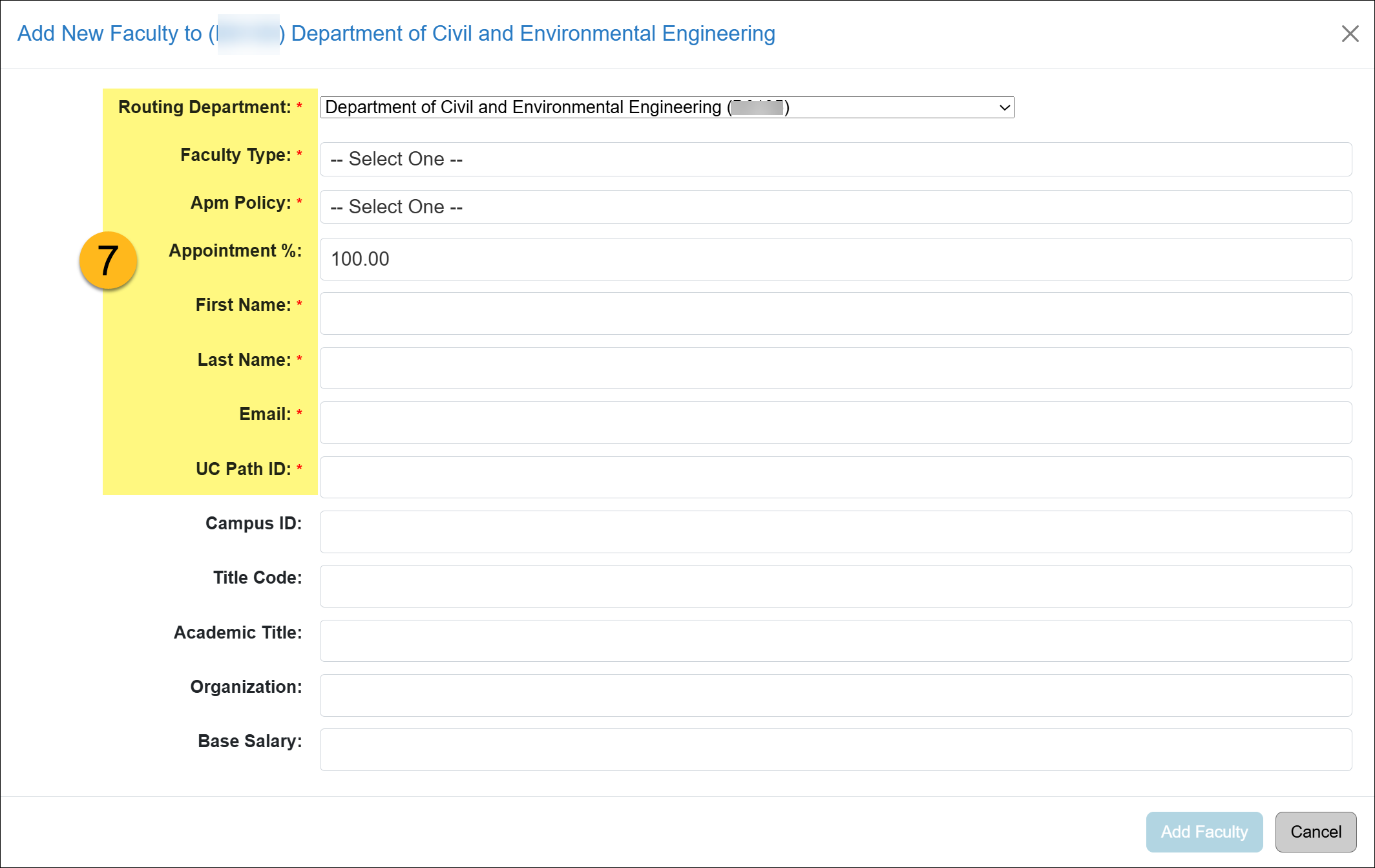 Add New Faculty form