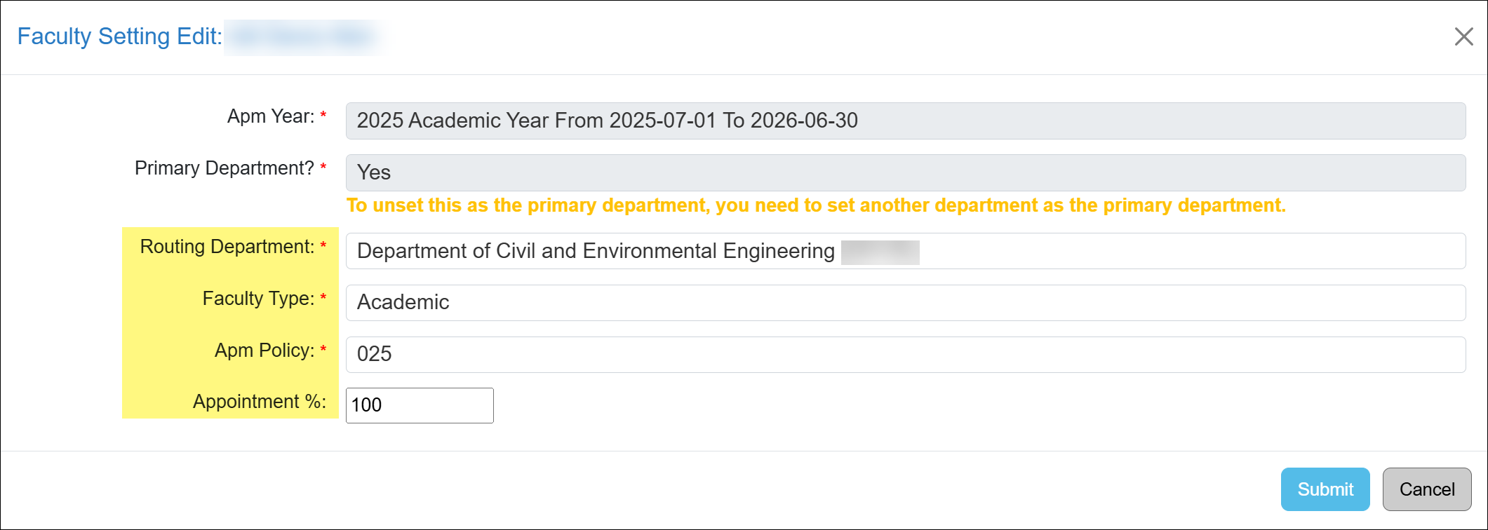Department - Add Faculty option