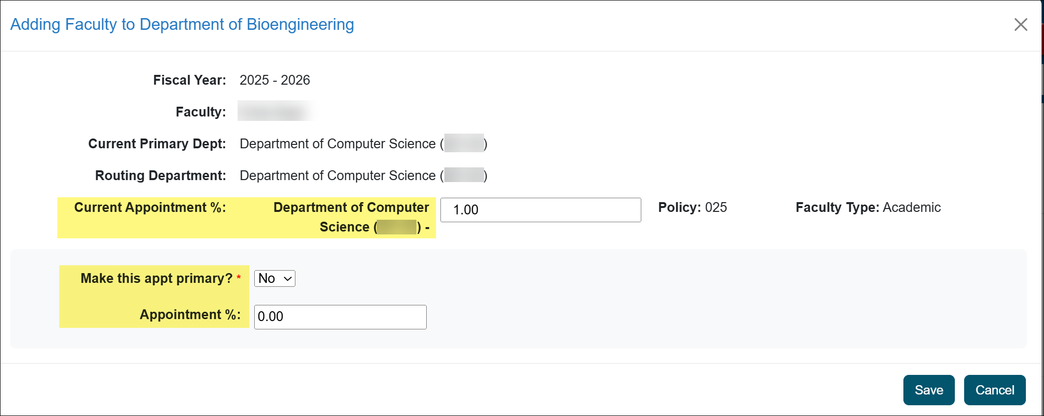 Dual appointment form