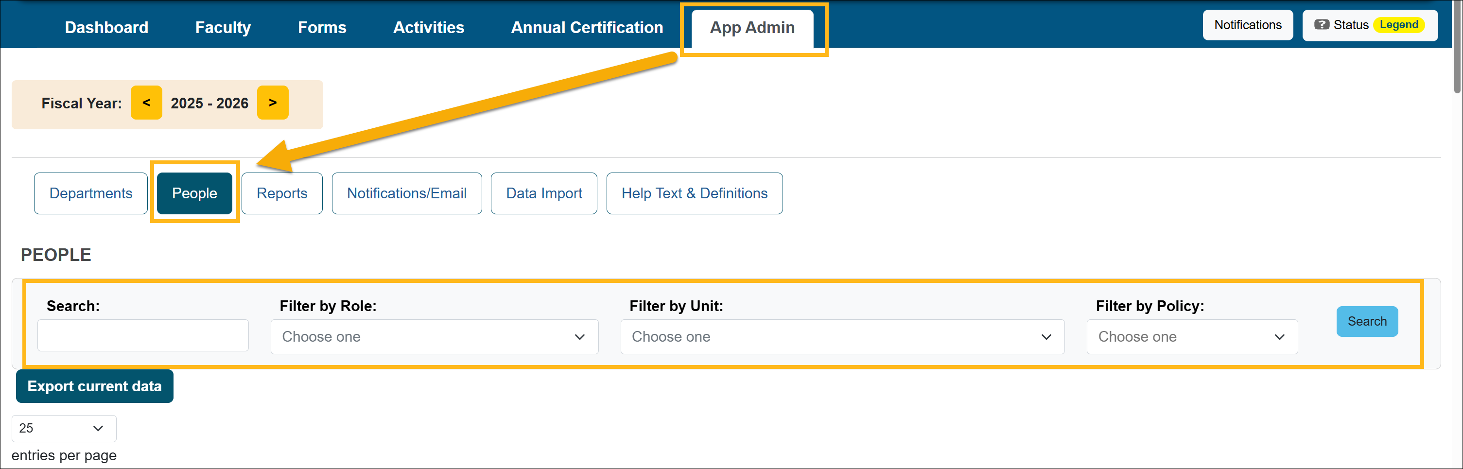 App Admin Departments