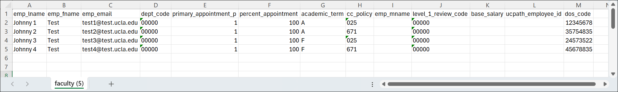 Faculty data import sample file