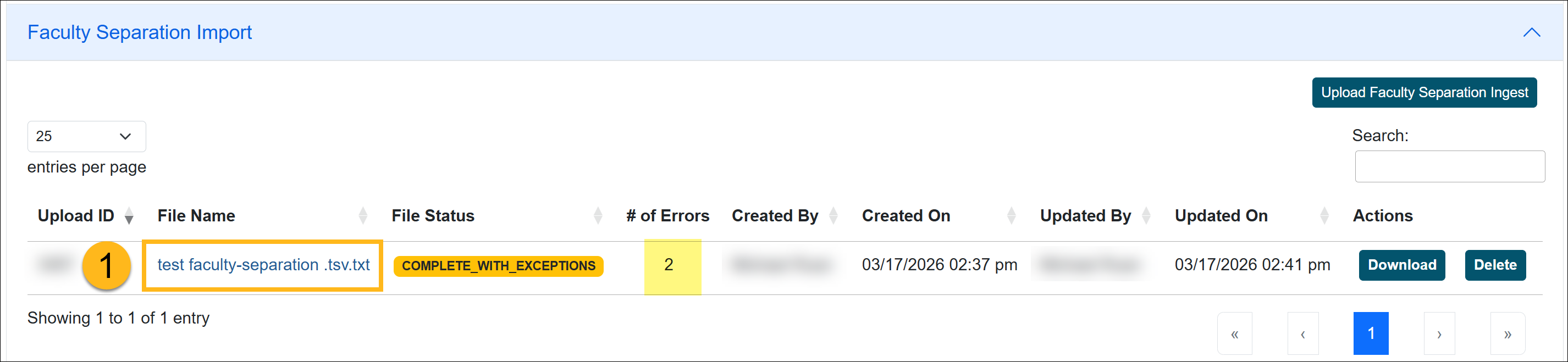 Faculty Separation Import file name