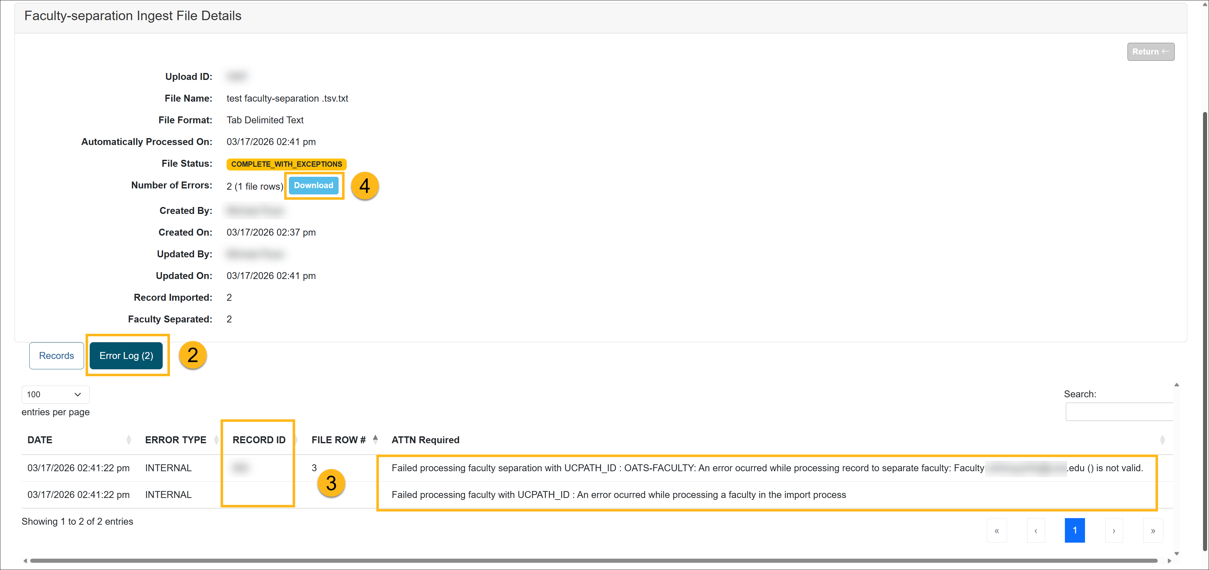 Faculty separation ingest file details