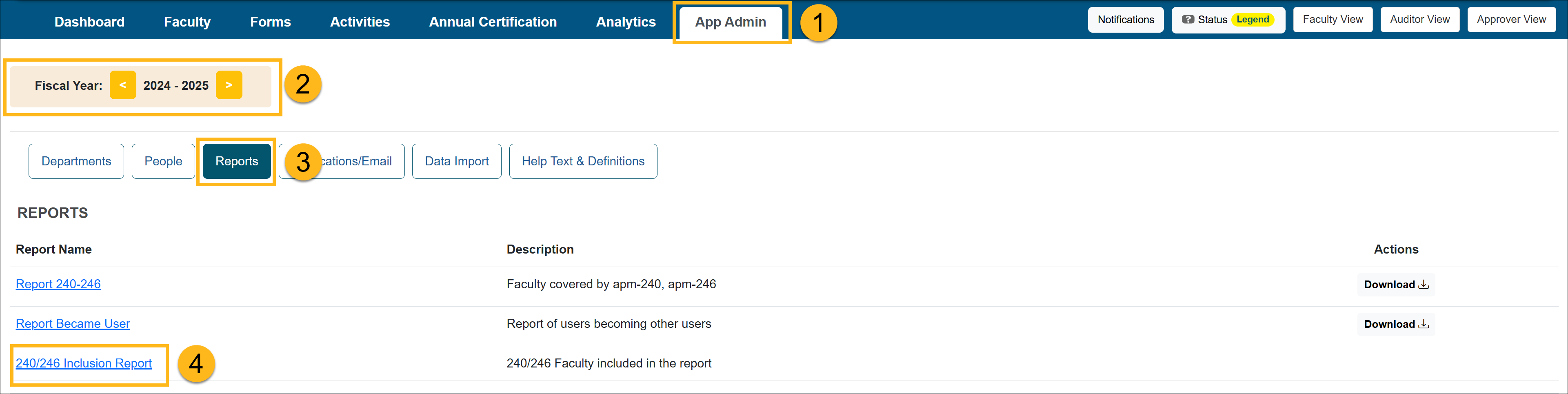 reports tab page showing 240/246 Inclusion report