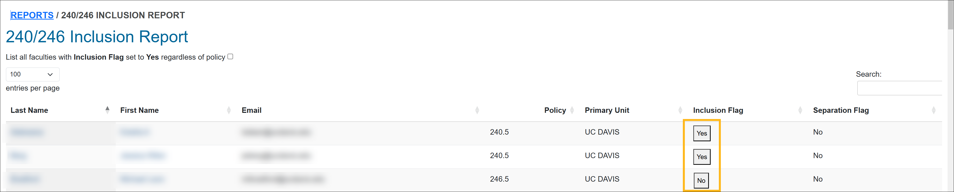 reports tab page showing 240/246 report