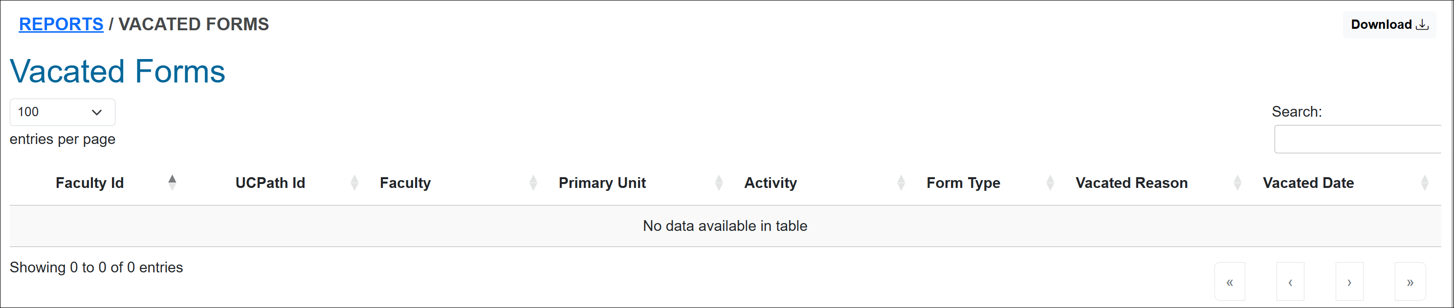 Vacated Forms report