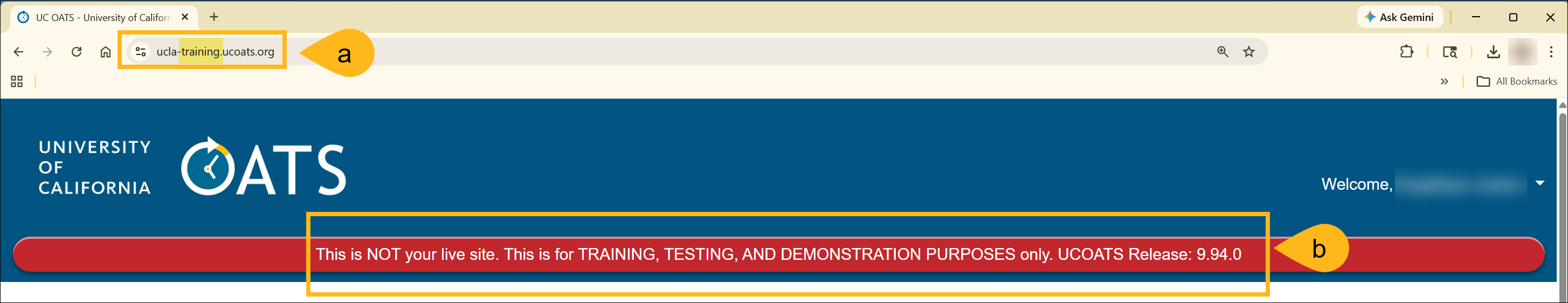 Example of UC OATS training website url