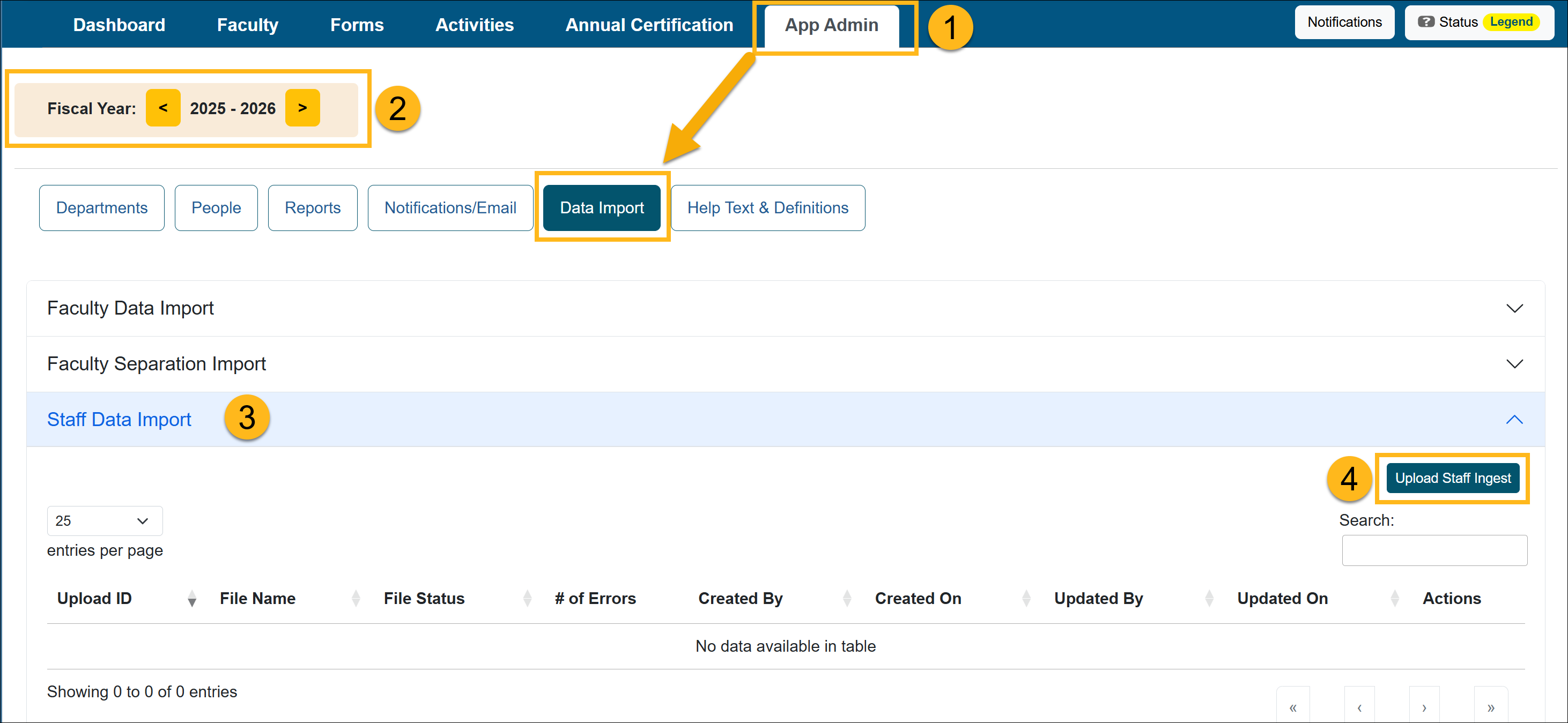 Data Import option - Staff Data Import section