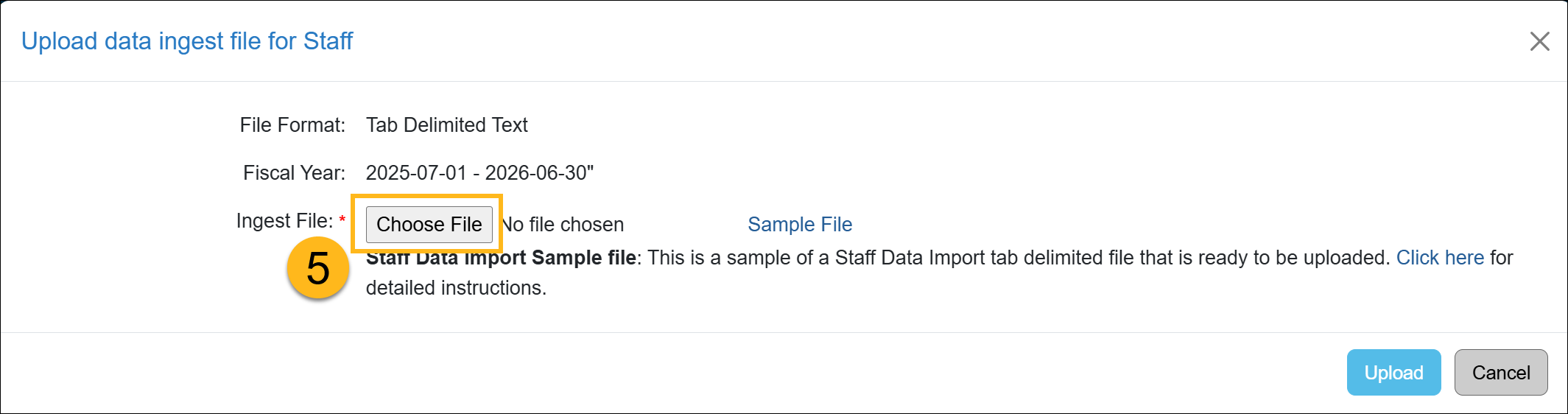 Staff data import choose file option