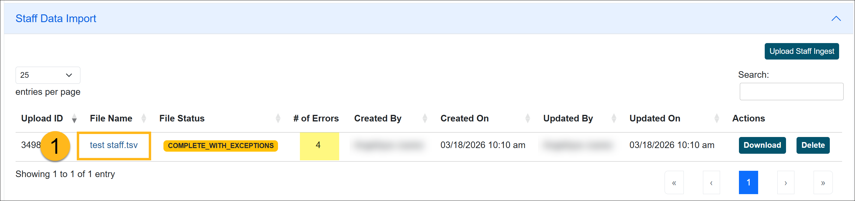 Staff data import file status