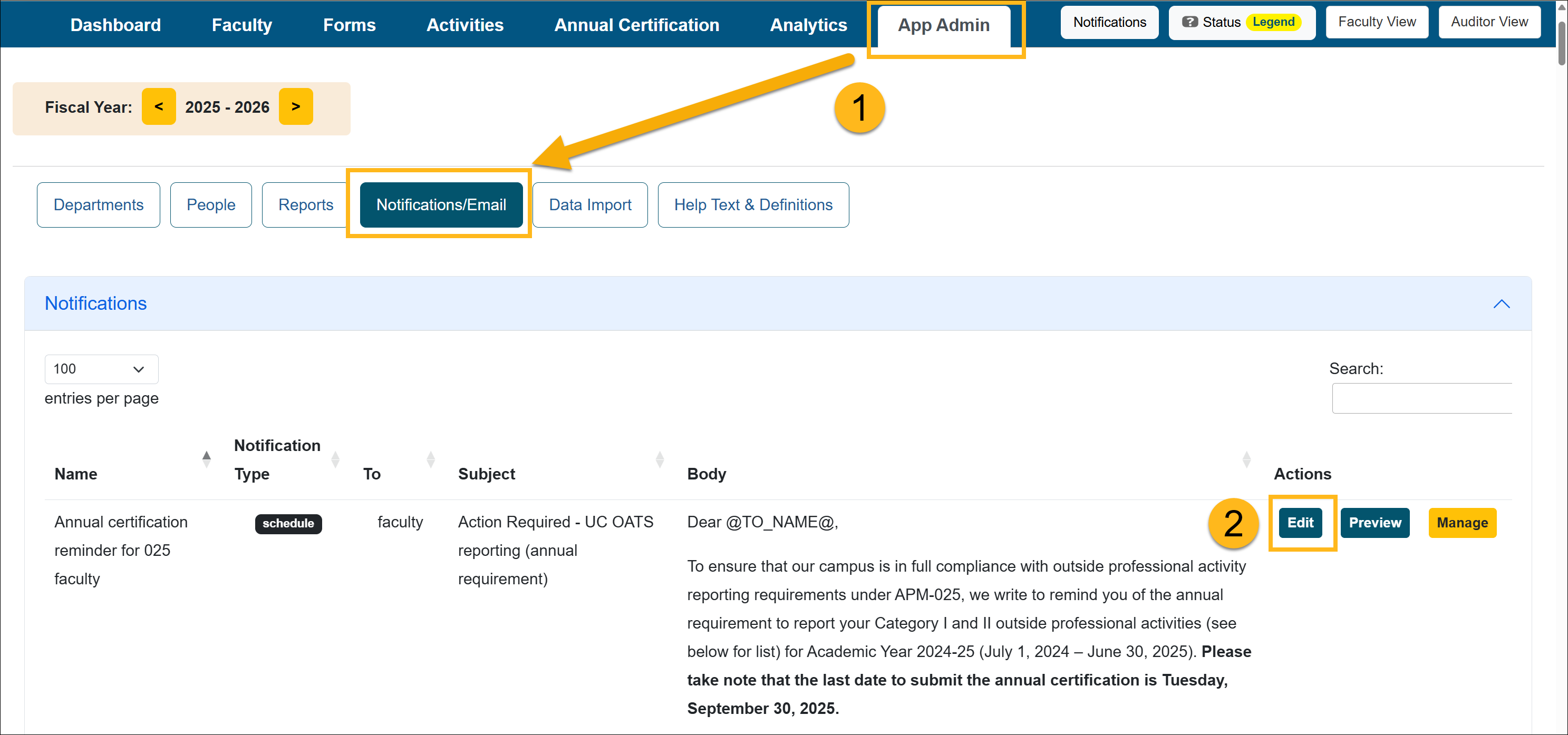 notifications/email tab