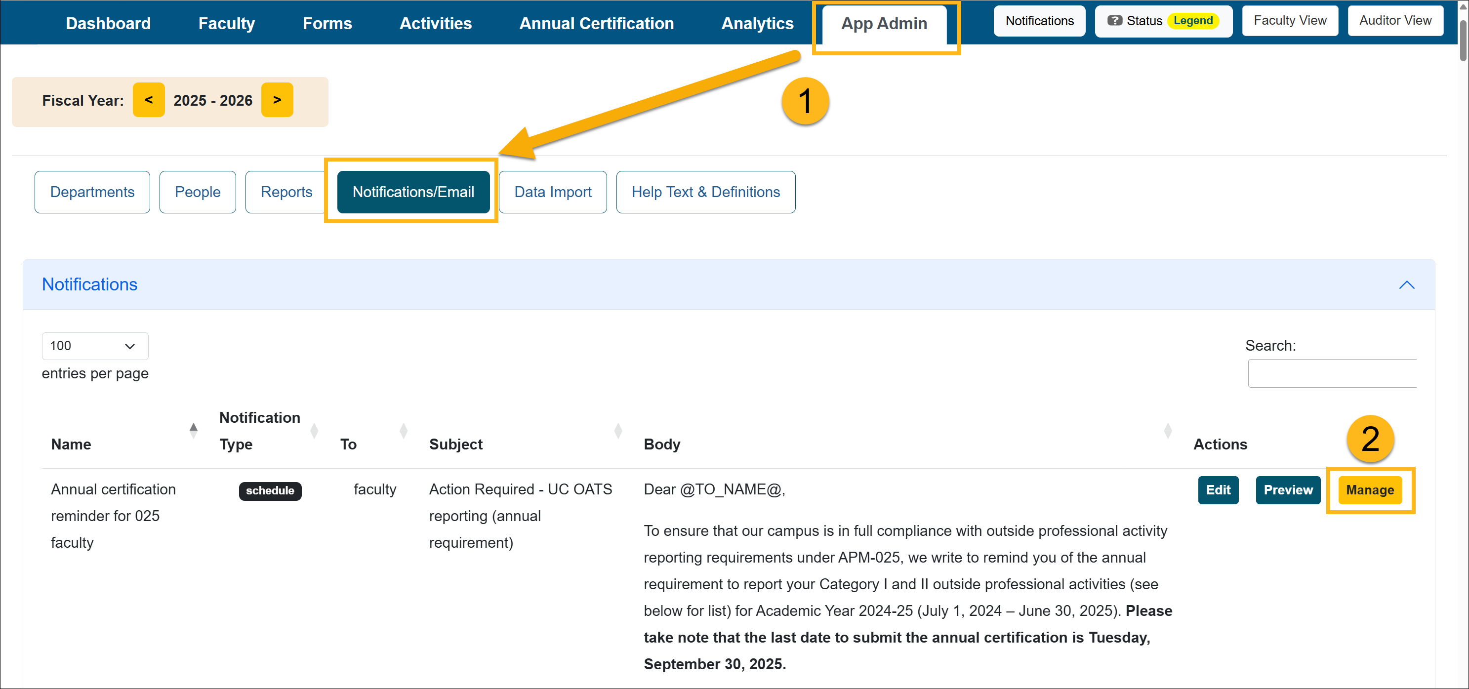 notifications/email tab