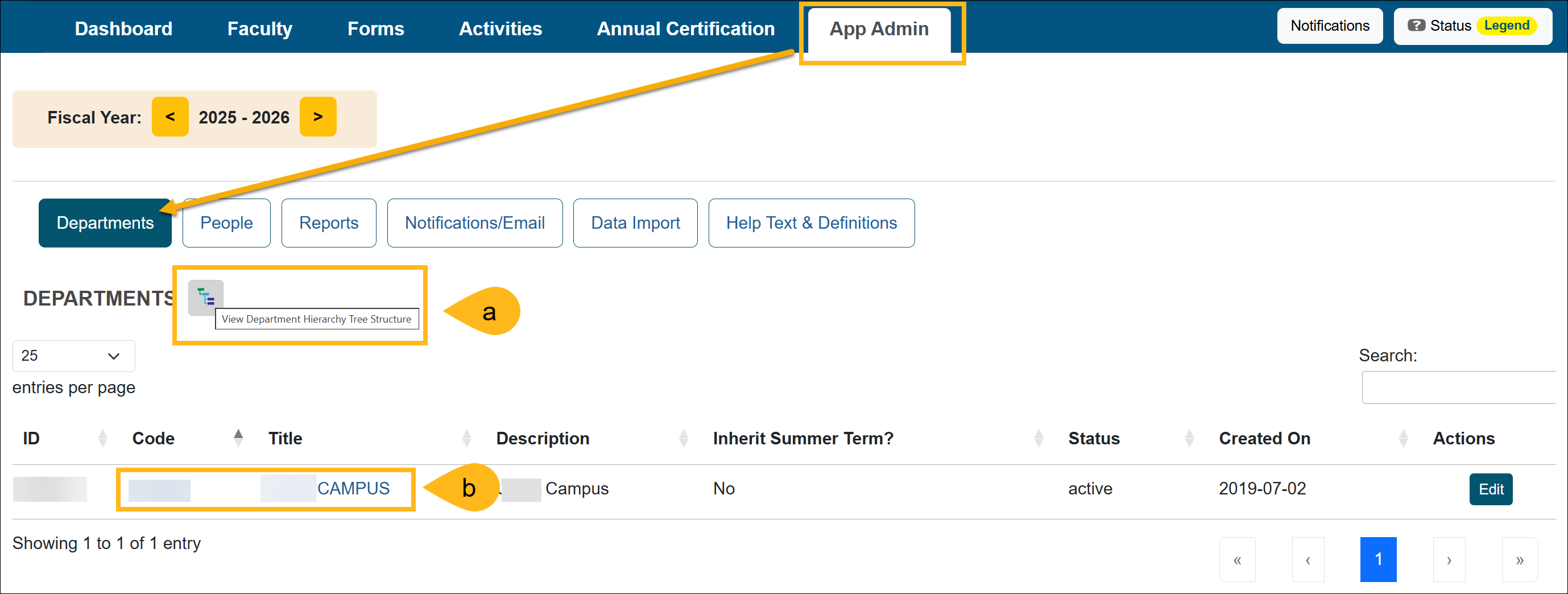 Department section of App Admin