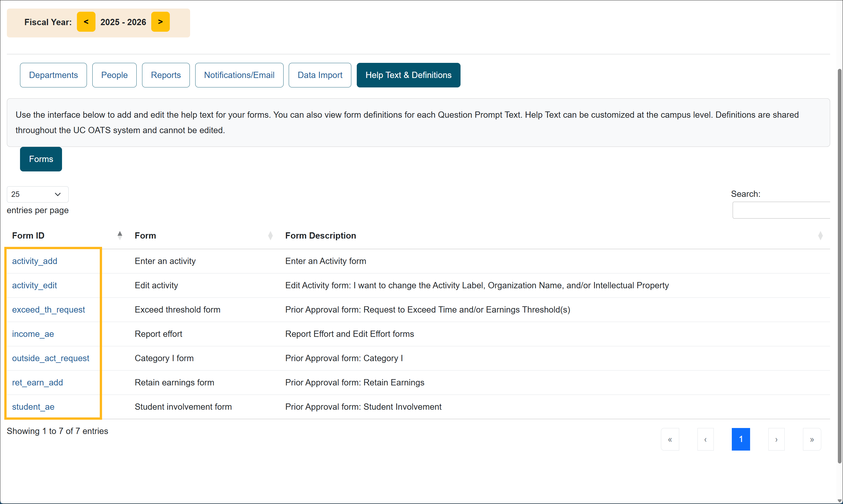 Help Text and definitions option