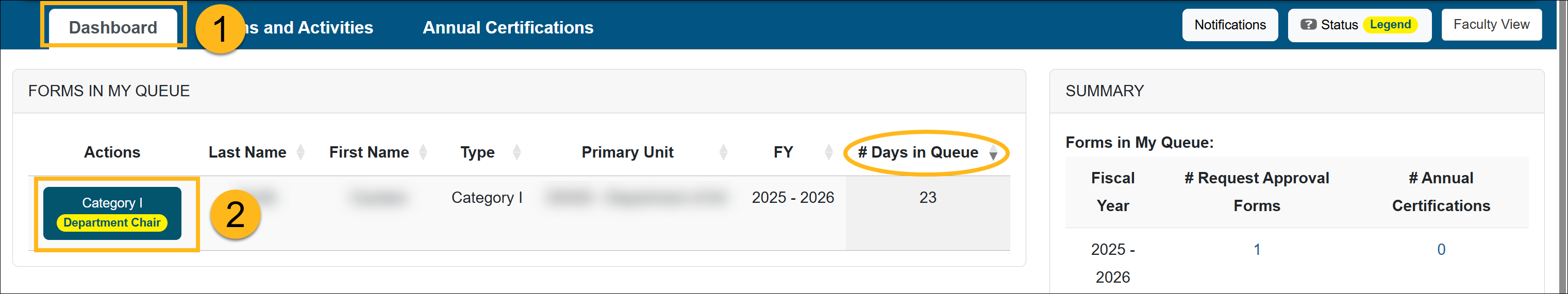 Approver dashboard with Category I form in the Forms in my queue section