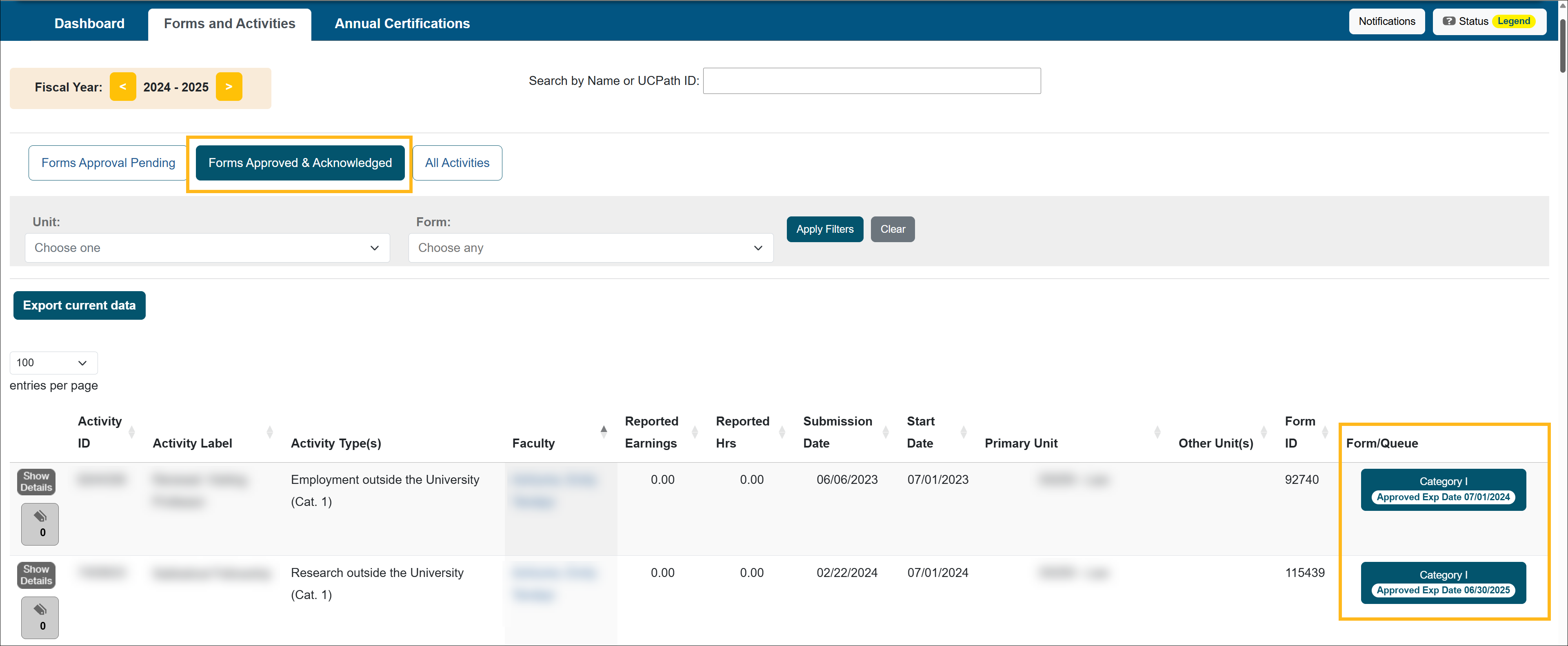 Forms Approved & Acknowledged