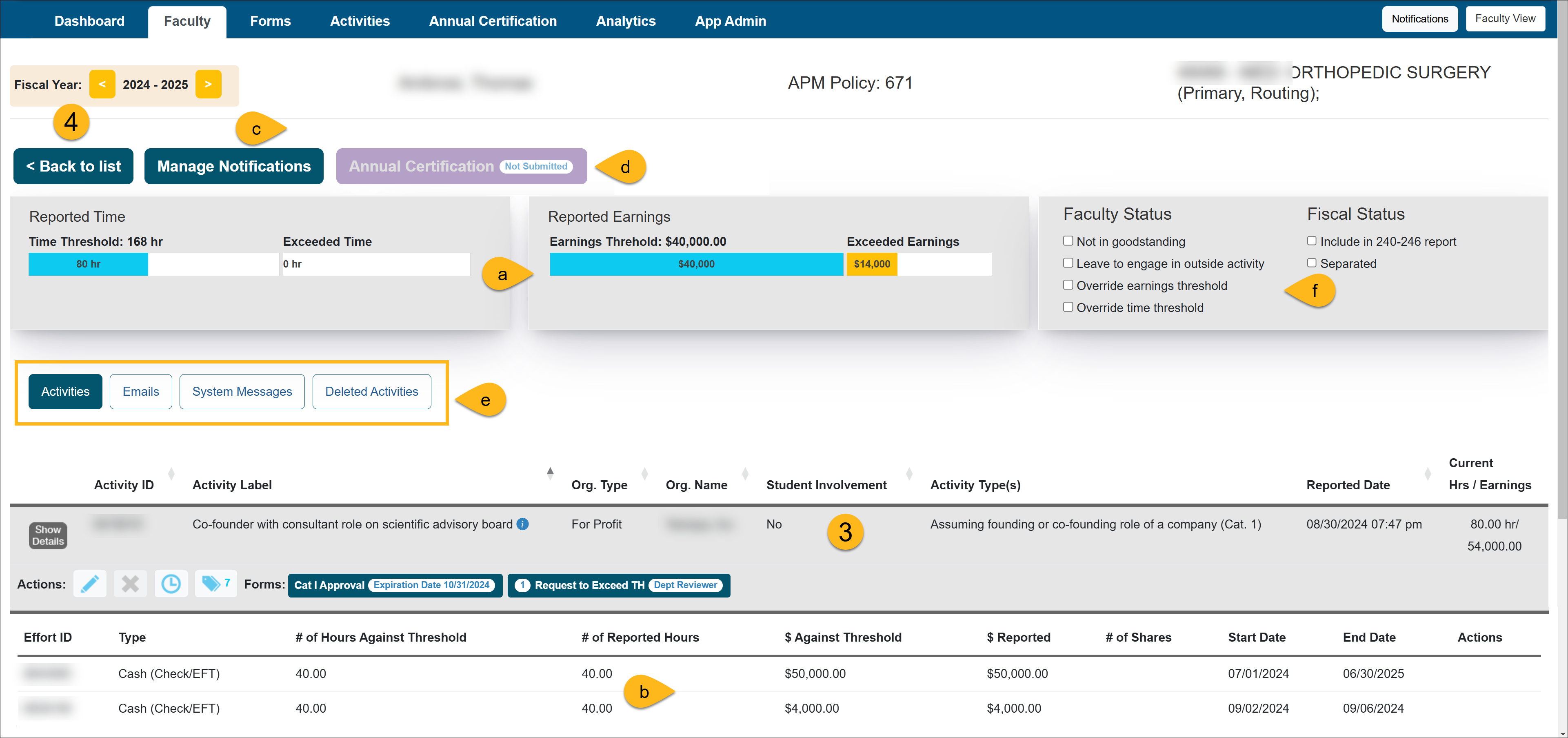 All Faculty page with faculty name selected