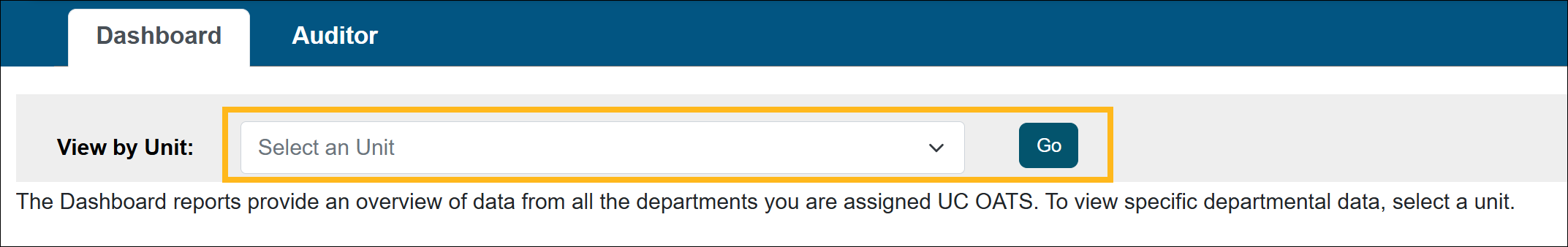 Auditor dashboard - select a unit option