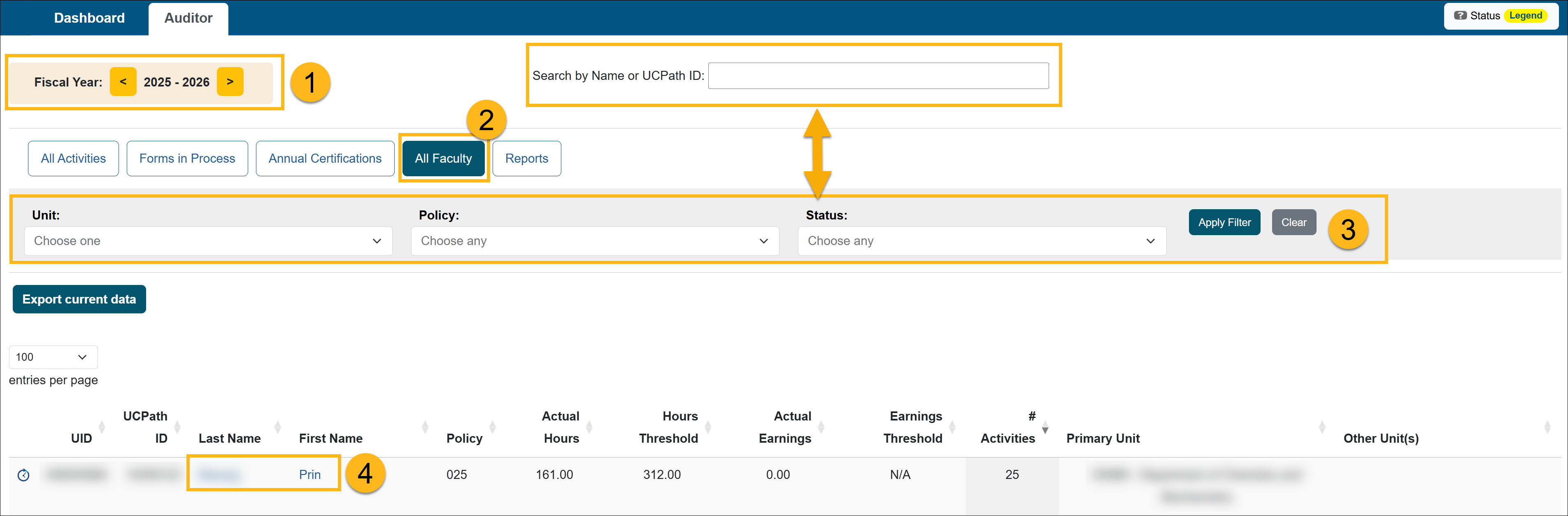 The Auditor tab- All Faculty report