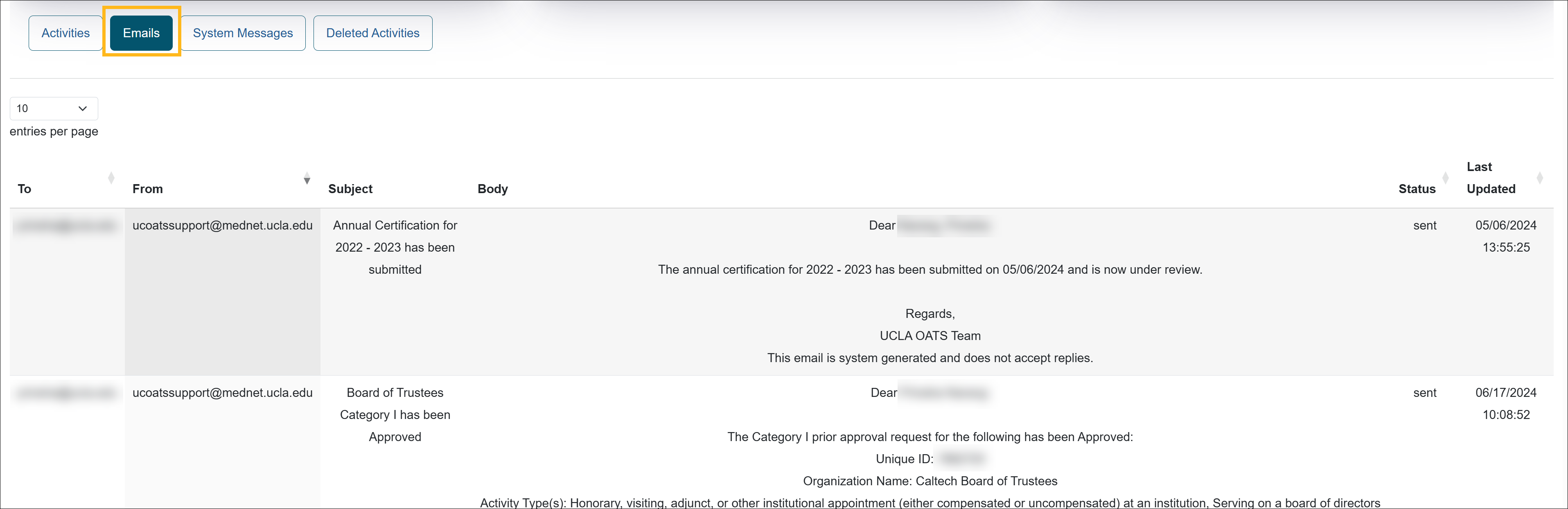 Faculty System Emails