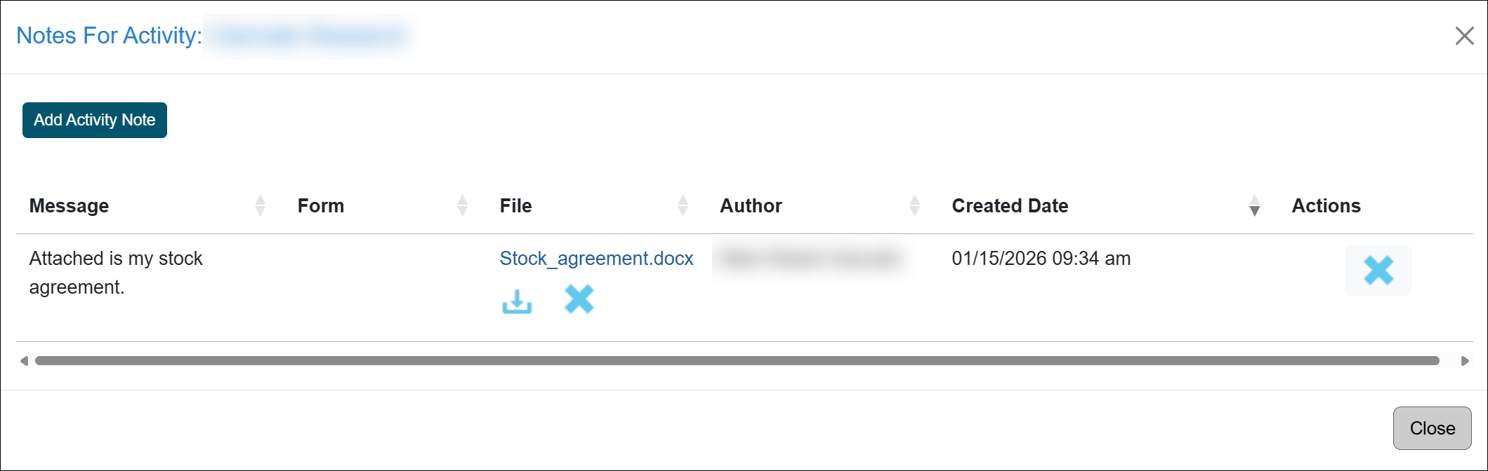 activity note added example