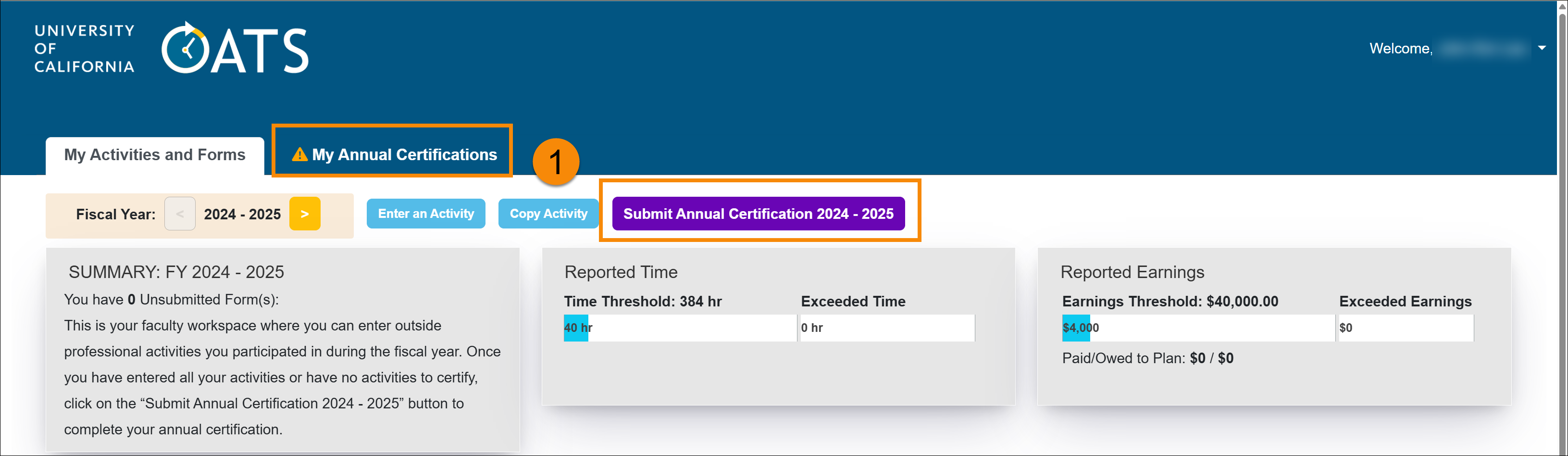 Annual Certification tab and button circled