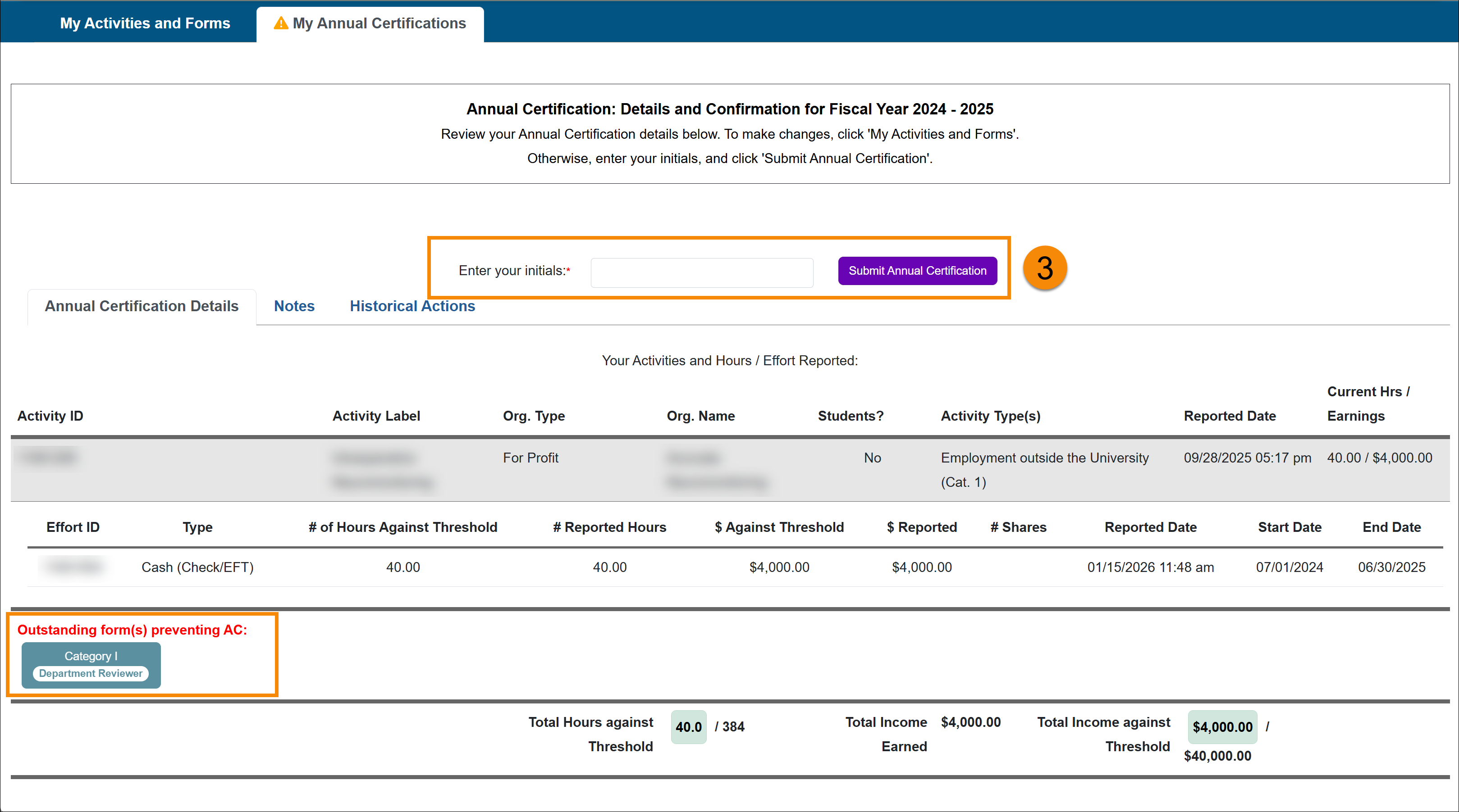 Annual certification form